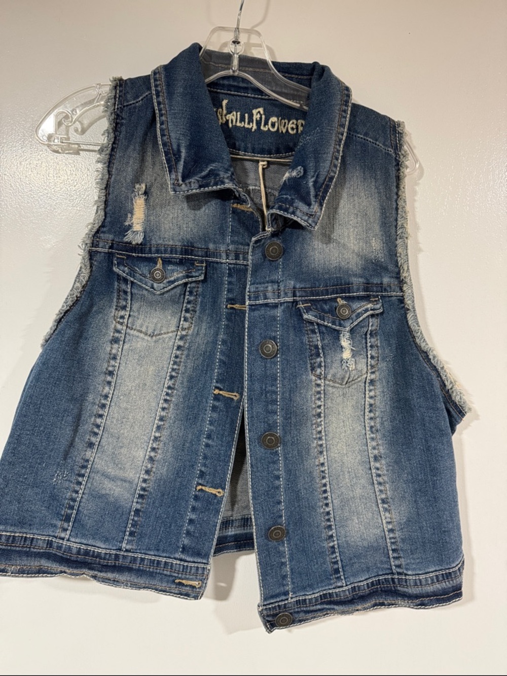 Wallflower Light Blue Denim Vest with Pink Tag Detail